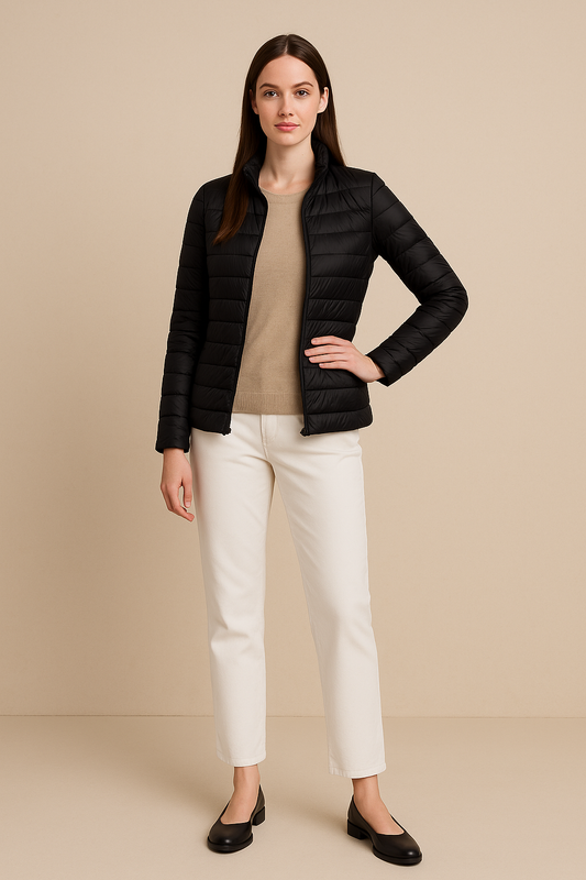 Women’s Slim Fit Quilted Down Jacket – Lightweight Warmth with Hip-Length Design