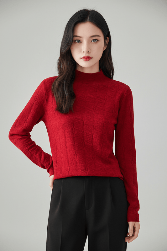 Women’s Textured Knit Jumper with Mock Neck and Slim Fit