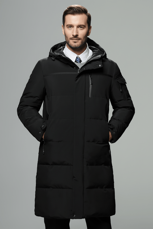 Men’s Insulated Water-Resistant Long Jacket with Hood
