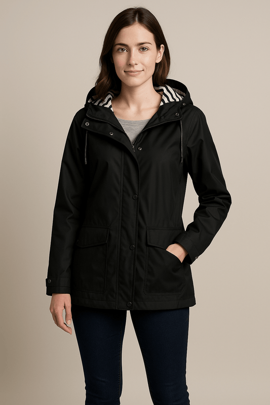 Women’s Mid-Length Raincoat with Adjustable Hood