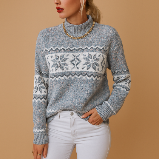 Long Knitted Christmas Jumper for Women with Snowflake Design