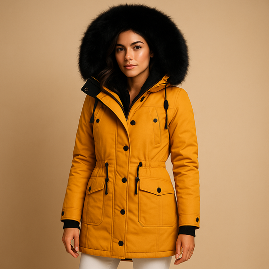 Women’s Long Waterproof Winter Coat with Faux Fur Hood