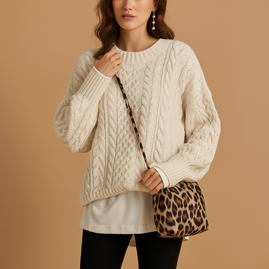 Chunky Knit Oversized Jumper for Women with Round Neck
