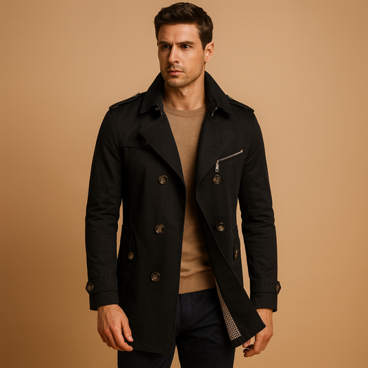 Men’s Waterproof Trench Coat – Classic Double-Breasted Design